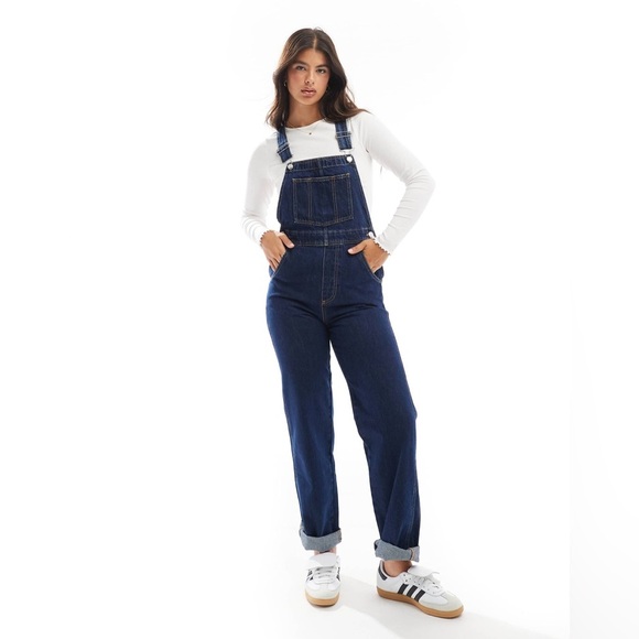 ASOS denim overalls straight leg dark wash jeans inky dungarees jumpsuit - Picture 1 of 10
